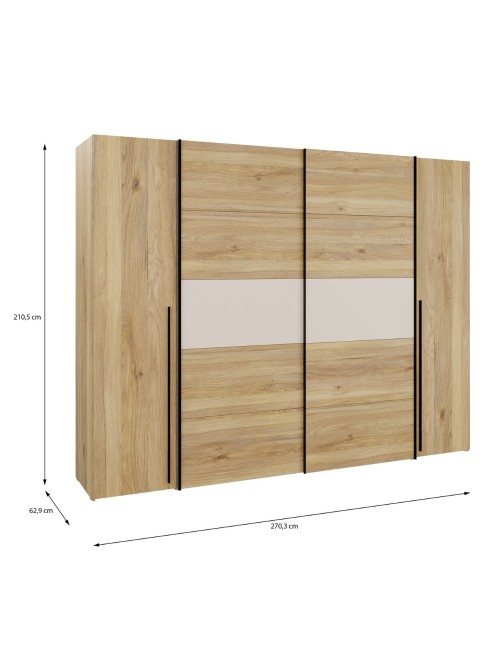 Armadio Callia con 2 ante scorrevoli e 2 battenti rovere e cashmere 270x61x210