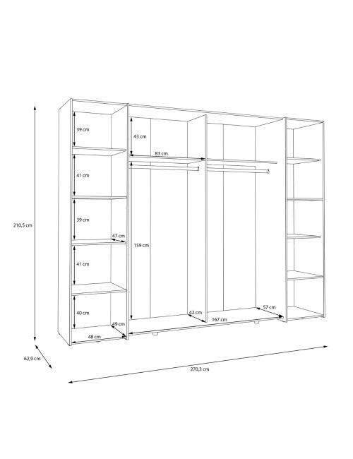 Armadio Callia con 2 ante scorrevoli e 2 battenti rovere e cashmere 270x61x210