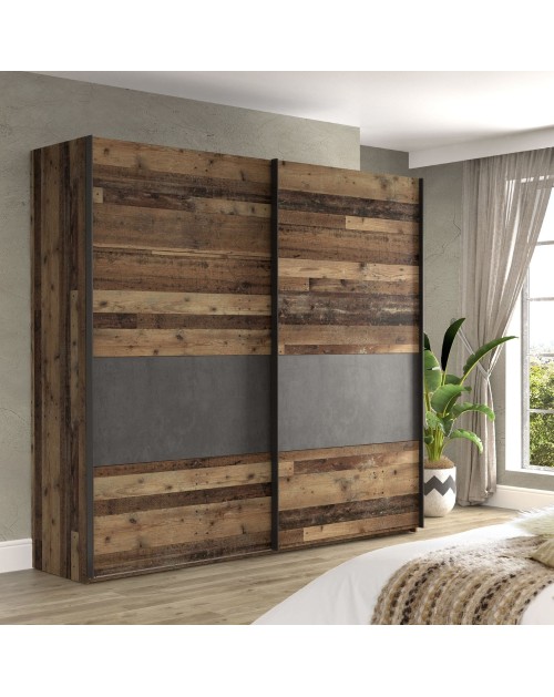 Armadio Zeno 2 ante scorrevoli quercia e grigio cemento 120x42x190.5H