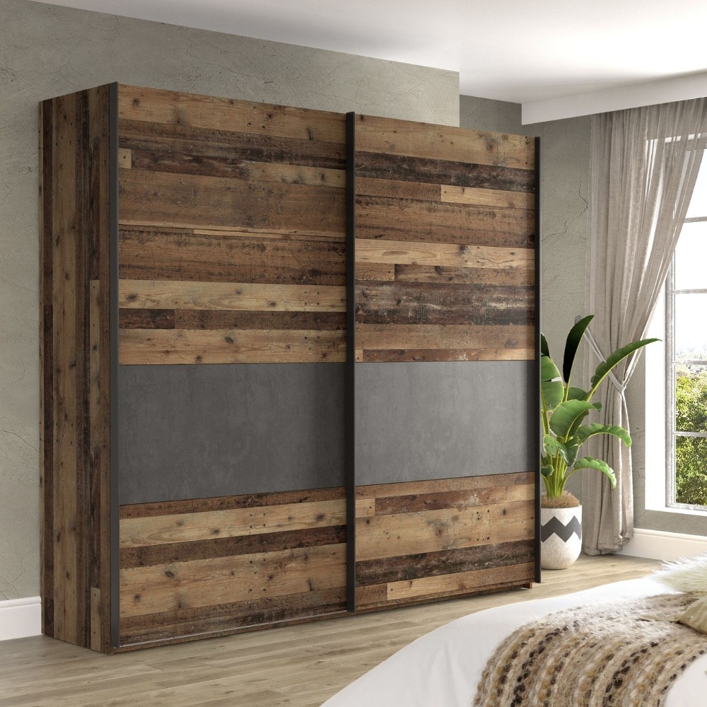 Armadio Zeno 2 ante scorrevoli quercia e grigio cemento 120x42x190.5H