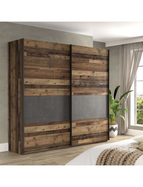 Armadio Zeno 2 ante scorrevoli quercia e grigio cemento 120x42x190.5H