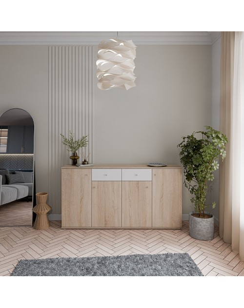 Madia Nilo con 4 ante e 2 cassetti in rovere e bianco 159 cm
