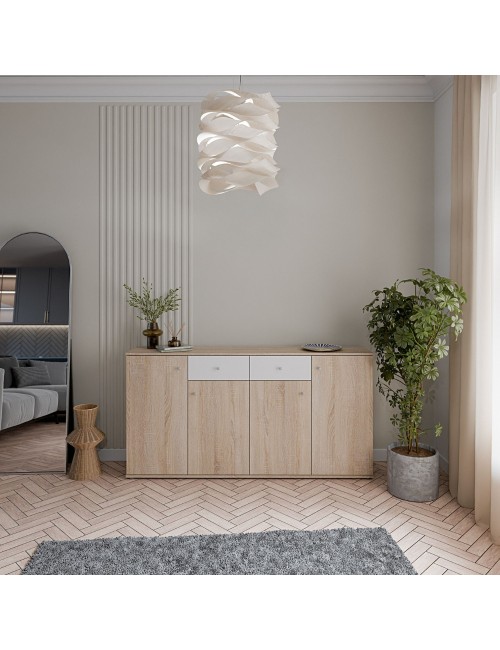 Madia Nilo con 4 ante e 2 cassetti in rovere e bianco 159 cm