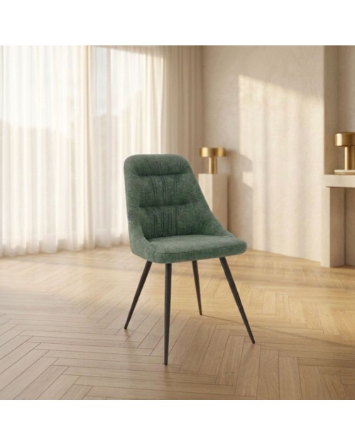 Set 2 sedie imbottite Cascade tessuto colore verde e gambe in metallo nero