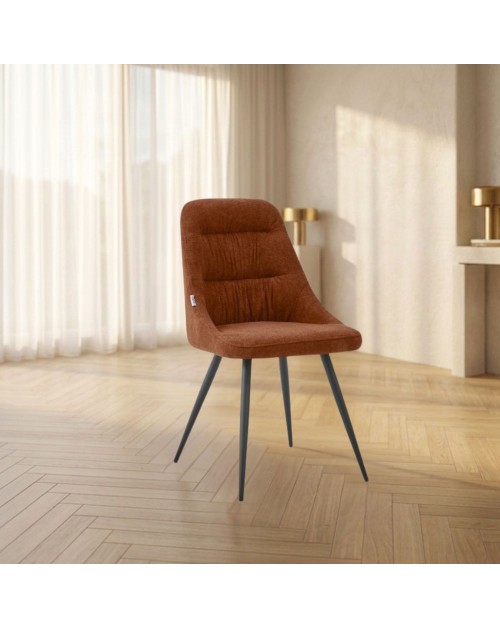 Set 2 Sedie imbottita Cascade tessuto colore ruggine e gambe in metallo nero