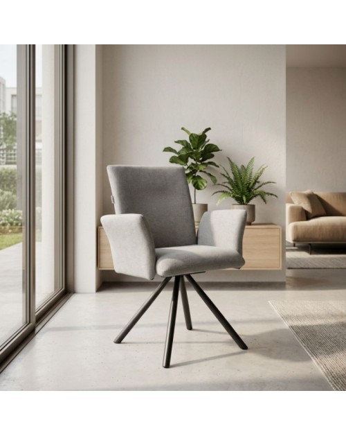 Set 2 Sedia girevole con braccioli Mosaic in tessuto grigio e gambe in metallo nero