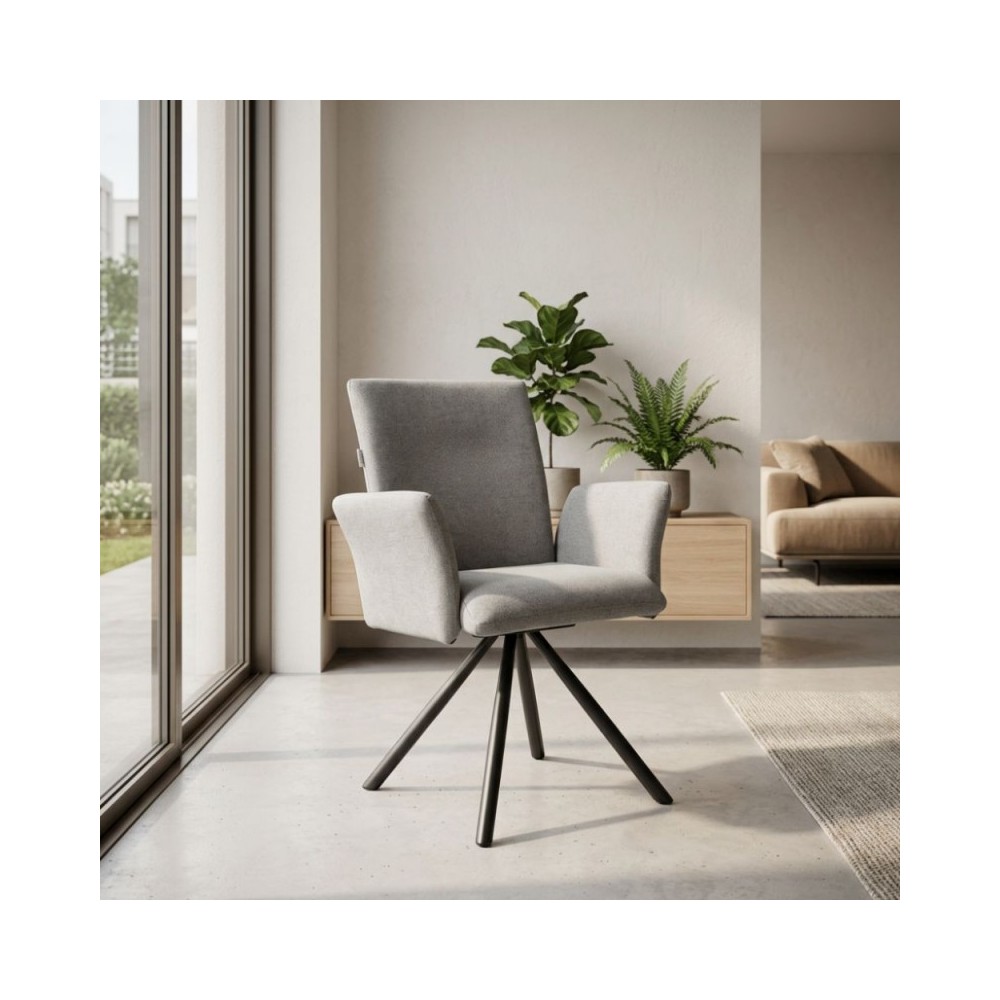 Set 2 Sedia girevole con braccioli Mosaic in tessuto grigio e gambe in metallo nero