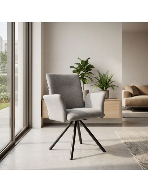 Set 2 Sedia girevole con braccioli Mosaic in tessuto grigio e gambe in metallo nero