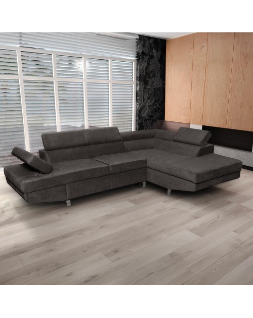 Divano letto angolare Rio con penisola contenitore destra in tessuto grigio scuro 272 cm