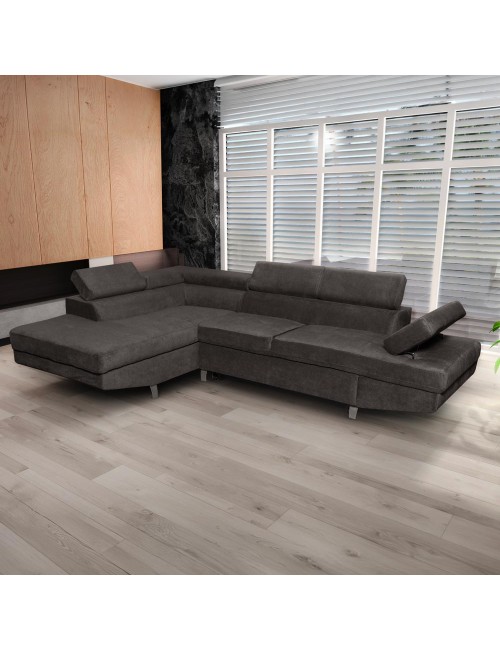 Divano letto angolare Rio con penisola contenitore sinistra in tessuto grigio scuro 272 cm