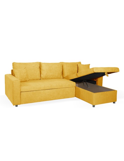 Divano con penisola reversibile funzione letto GolfStandard tessuto senape 225x148x81H