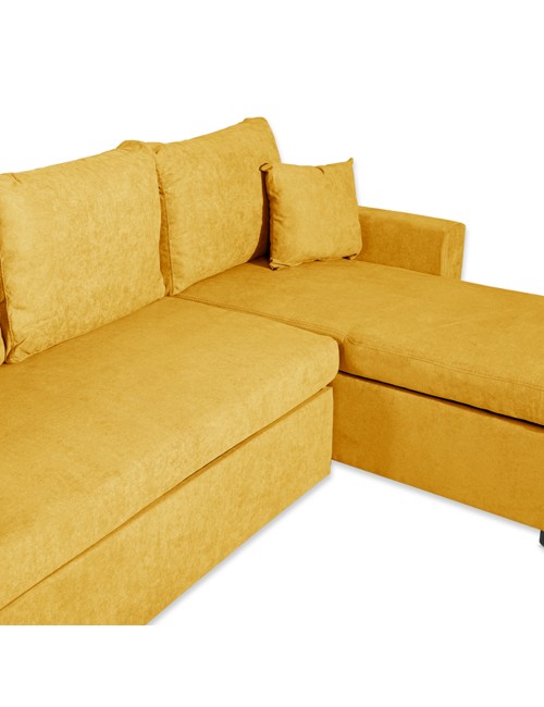Divano con penisola reversibile funzione letto GolfStandard tessuto senape 225x148x81H