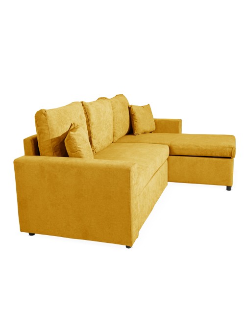 Divano con penisola reversibile funzione letto GolfStandard tessuto senape 225x148x81H