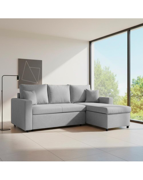 Divano con penisola reversibile funzione letto GolfStandard tessuto grigio 225x148x81H