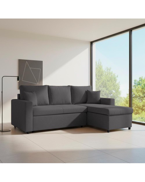 Divano con penisola reversibile funzione letto GolfStandard tessuto grigio grafite 225x148x81H