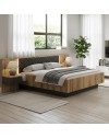 Struttura letto matrimoniale Esteban296 con boiserie dogata, LED e comodini integrati rovere e antracite per rete 180x200 cm