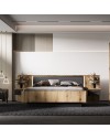 Struttura letto matrimoniale Esteban296 con boiserie dogata, LED e comodini integrati rovere e antracite per rete 180x200 cm