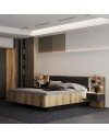 Struttura letto matrimoniale Esteban296 con boiserie dogata, LED e comodini integrati rovere e antracite per rete 180x200 cm