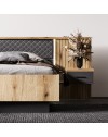 Struttura letto matrimoniale Esteban296 con boiserie dogata, LED e comodini integrati rovere e antracite per rete 180x200 cm
