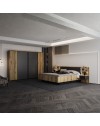 Struttura letto matrimoniale Esteban296 con boiserie dogata, LED e comodini integrati rovere e antracite per rete 180x200 cm