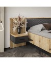 Struttura letto matrimoniale Esteban296 con boiserie dogata, LED e comodini integrati rovere e antracite per rete 180x200 cm