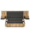 Struttura letto matrimoniale Esteban296 con boiserie dogata, LED e comodini integrati rovere e antracite per rete 180x200 cm