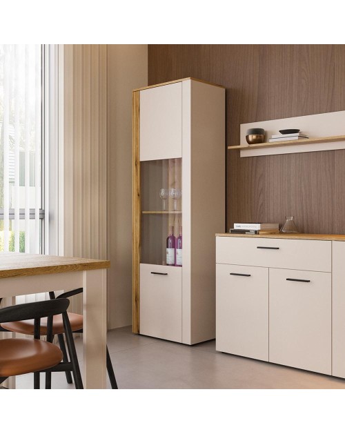 Vetrina con anta a listelli verticali Frezo07 cashmere e rovere evoque 60x42x195H