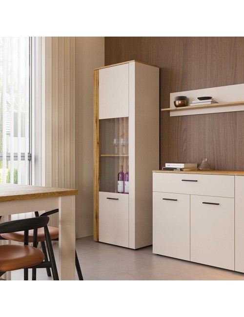 Vetrina con anta a listelli verticali Frezo07 cashmere e rovere evoque 60x42x195H