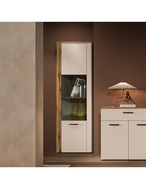 Vetrina con anta a listelli verticali Frezo07 cashmere e rovere evoque 60x42x195H