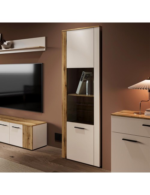 Vetrina con anta a listelli verticali Frezo07 cashmere e rovere evoque 60x42x195H