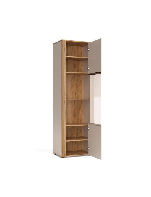 Vetrina con anta a listelli verticali Frezo07 cashmere e rovere evoque 60x42x195H