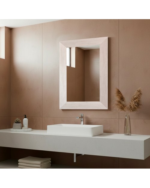 Specchiera Loto Rettangolare con Cornice rovere bianco 102x65 cm. – Eleganza Naturale per Ogni Ambiente