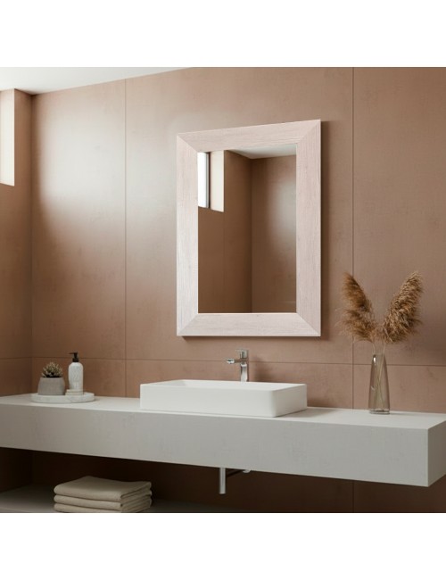 Specchiera Loto Rettangolare con Cornice rovere bianco 102x65 cm. – Eleganza Naturale per Ogni Ambiente