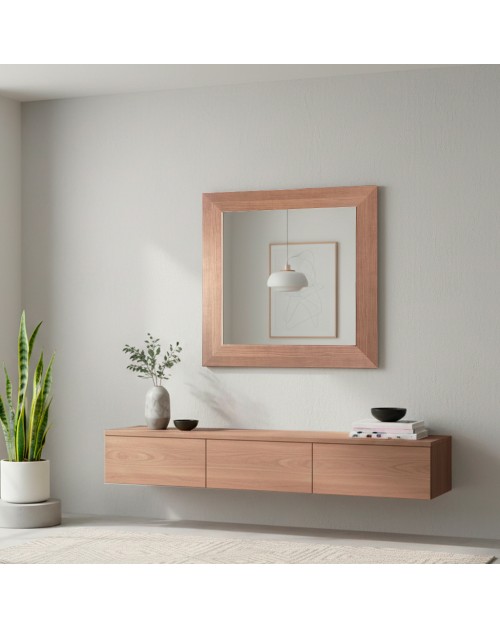 Specchiera Quadrata Plana 90x90 cm con Cornice Larice Cherry – Design Moderno ed Essenziale
