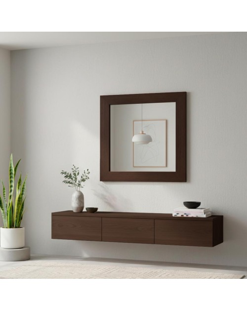 Specchiera Quadrata Plana 90x90 cm con Cornice Olmo dark – Design Moderno ed Essenziale