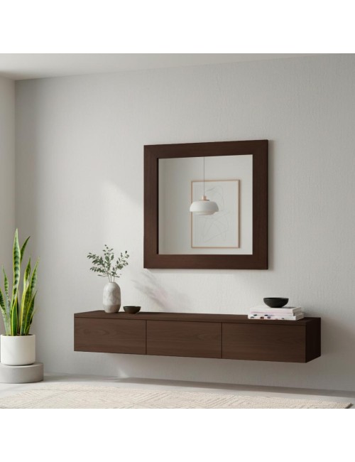 Specchiera Quadrata Plana 90x90 cm con Cornice Olmo dark – Design Moderno ed Essenziale