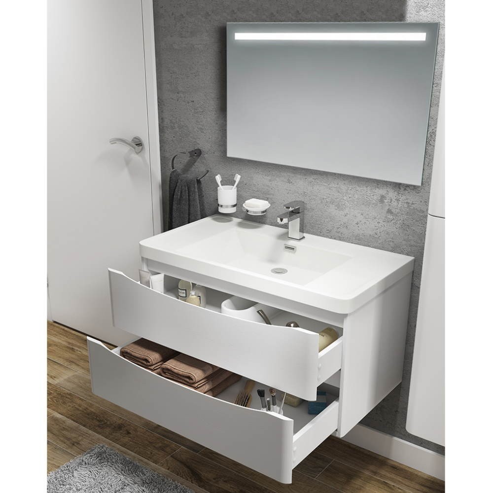 Mobile bagno sospeso Lesina 90x48x55 colore bianco lucido