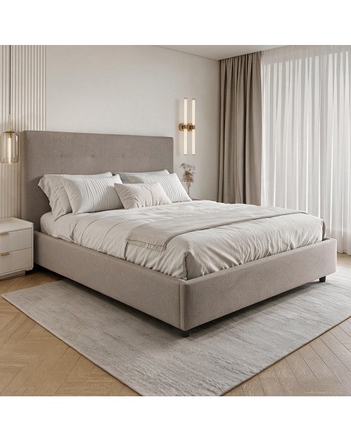 Letto Matrimoniale contenitore Ascoli 200x208x127H tessuto idrorepellente Aragon tortora