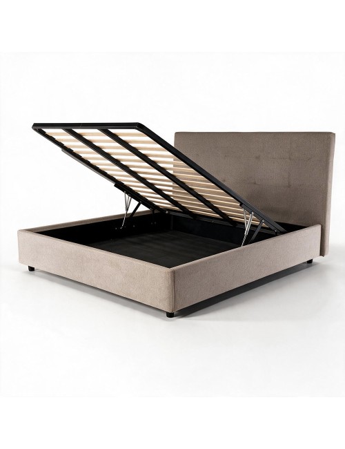 Letto Matrimoniale contenitore Ascoli 200x208x127H tessuto idrorepellente Aragon tortora