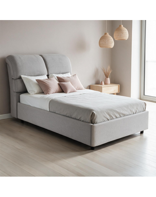 Letto una piazza e mezza contenitore Sofaback in tessuto Aragon grigio chiaro 138x222x120H
