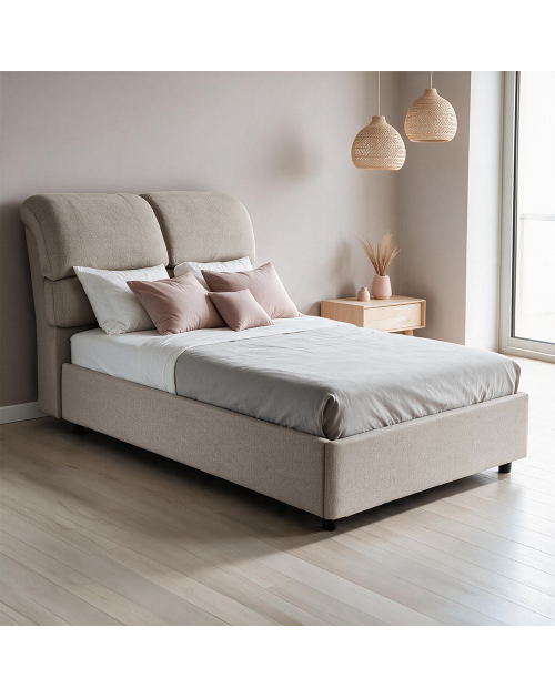 Letto una piazza e mezza contenitore Sofaback in tessuto Aragon tortora 138x222x120H