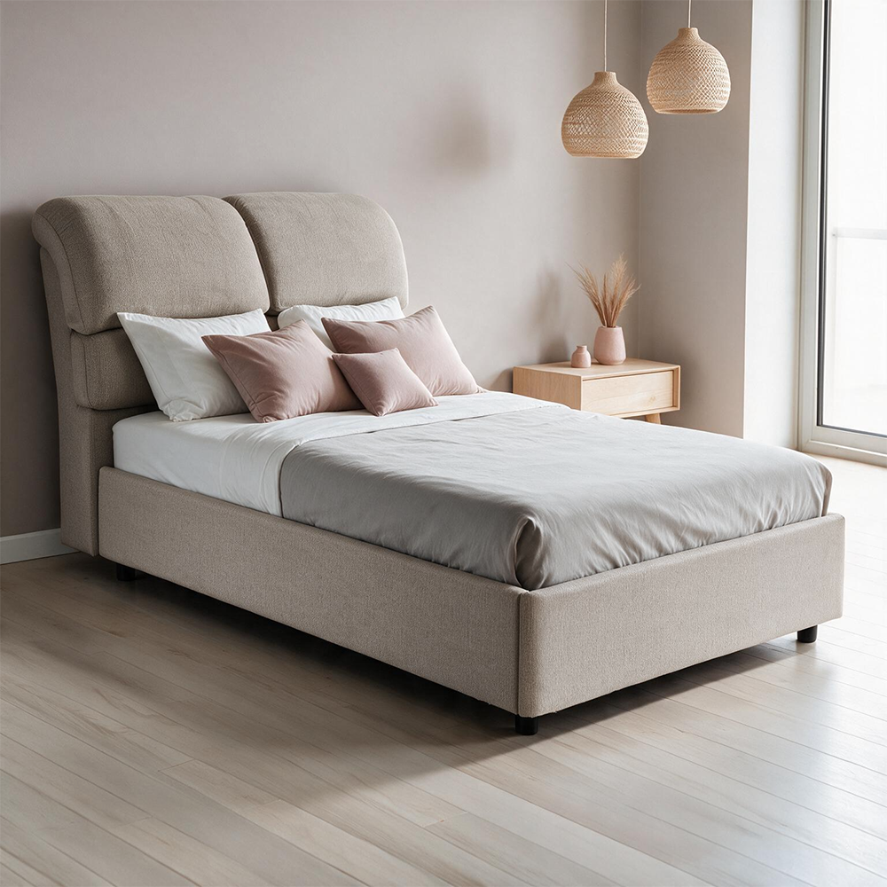 Letto una piazza e mezza contenitore Sofaback in tessuto Aragon tortora 138x222x120H