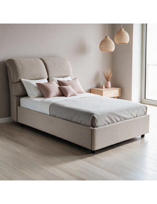 Letto una piazza e mezza contenitore Sofaback in tessuto Aragon tortora 138x222x120H
