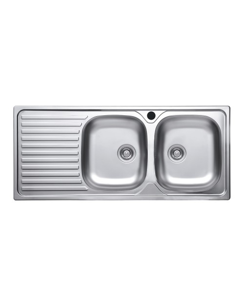Lavello incasso acciaio inox 116x50 cm doppia vasca e gocciolatoio sinistro SA138