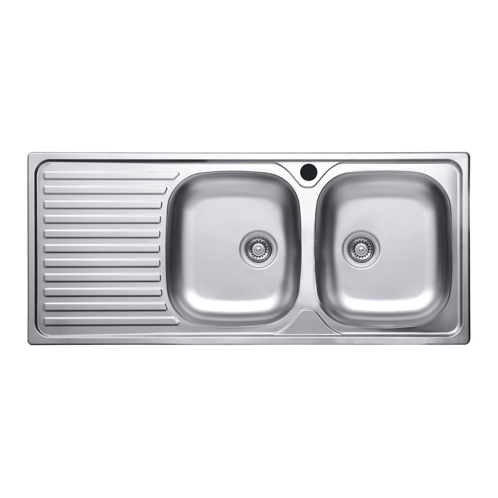 Lavello incasso acciaio inox 116x50 cm doppia vasca e gocciolatoio sinistro SA138