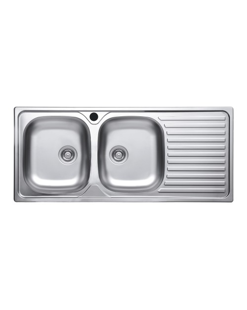 Lavello incasso acciaio inox 116x50 cm doppia vasca e gocciolatoio destro SA138