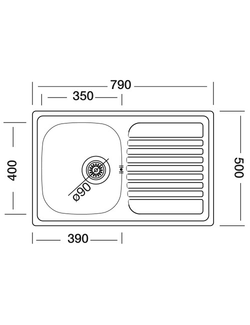 Lavello Incasso Cucina Acciaio 79x50 cm 1 Vasca e Gocciolatoio Sinistro