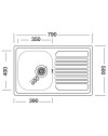 Lavello incasso cucina acciaio 79x50 cm una vasca e gocciolatoio destro Classic 273DX