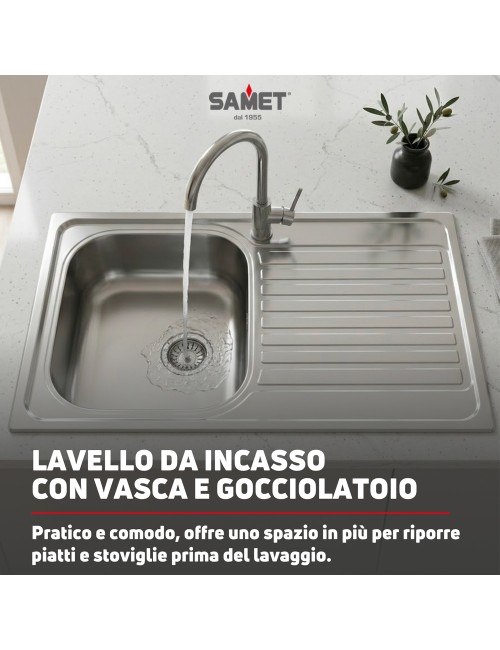Lavello Incasso Cucina Acciaio 79x50 cm 1 Vasca e Gocciolatoio Destro