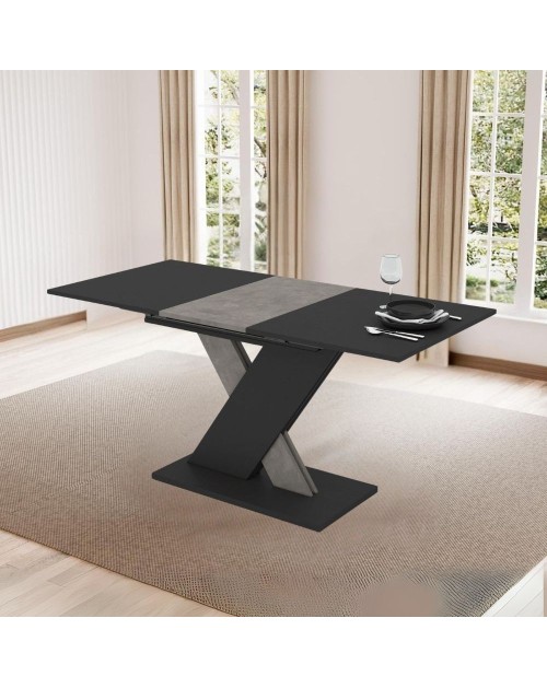 Tavolo allungabile nero con gamba e allunga cemento Axi 120x75x76H